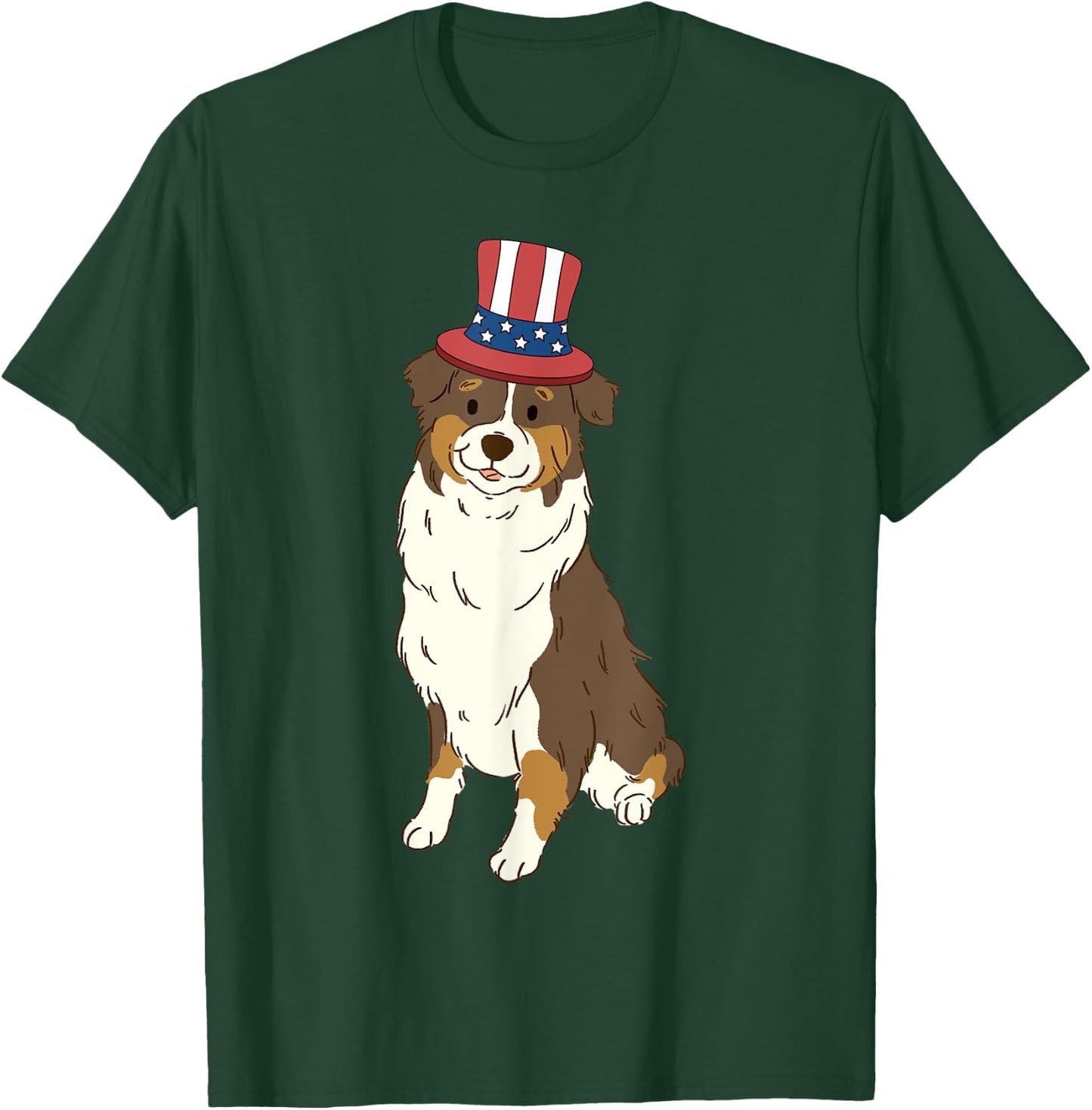 Red Tri Australian Shepherd Dog 4th of July US American Flag T-Shirt - T-Shirt | Forest