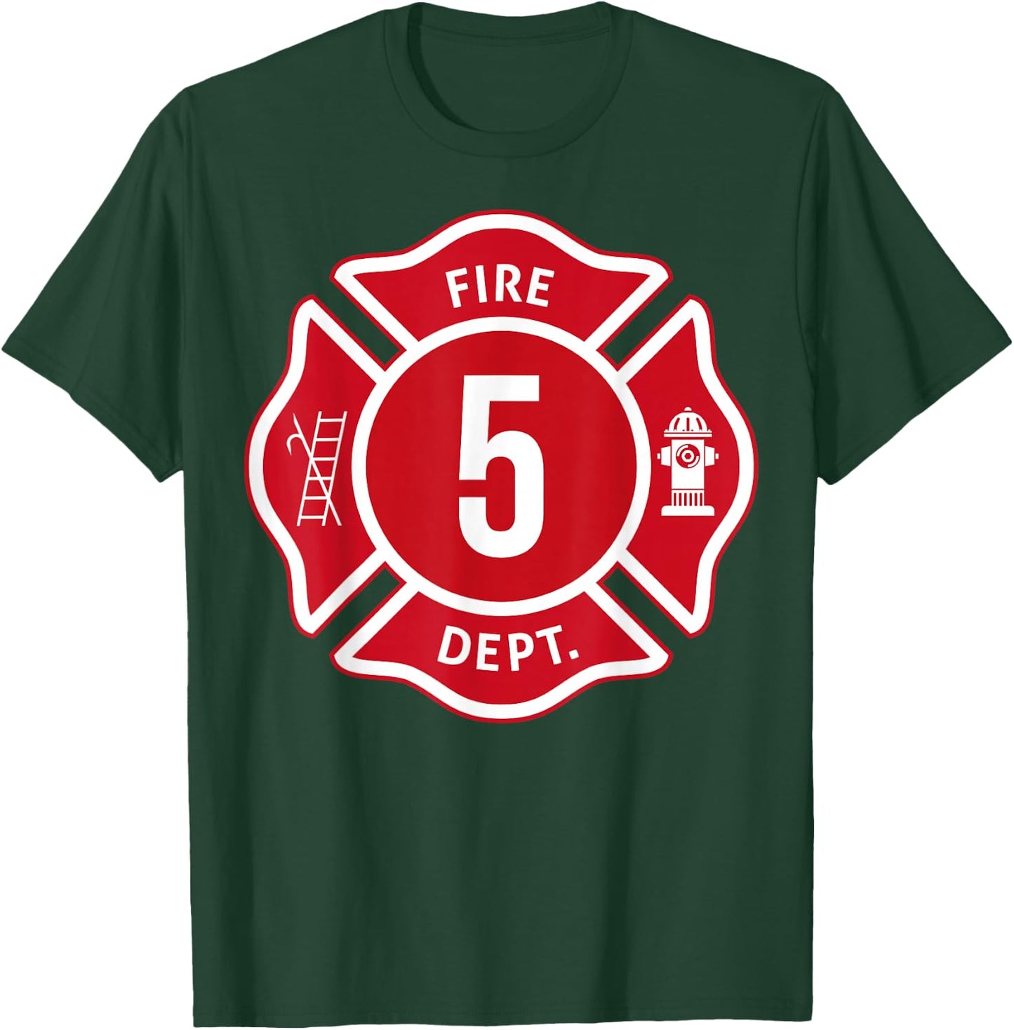 Kids Fire Truck 5th Birthday Boy Firefighter 5 Year Old T-Shirt - T-Shirt | Forest