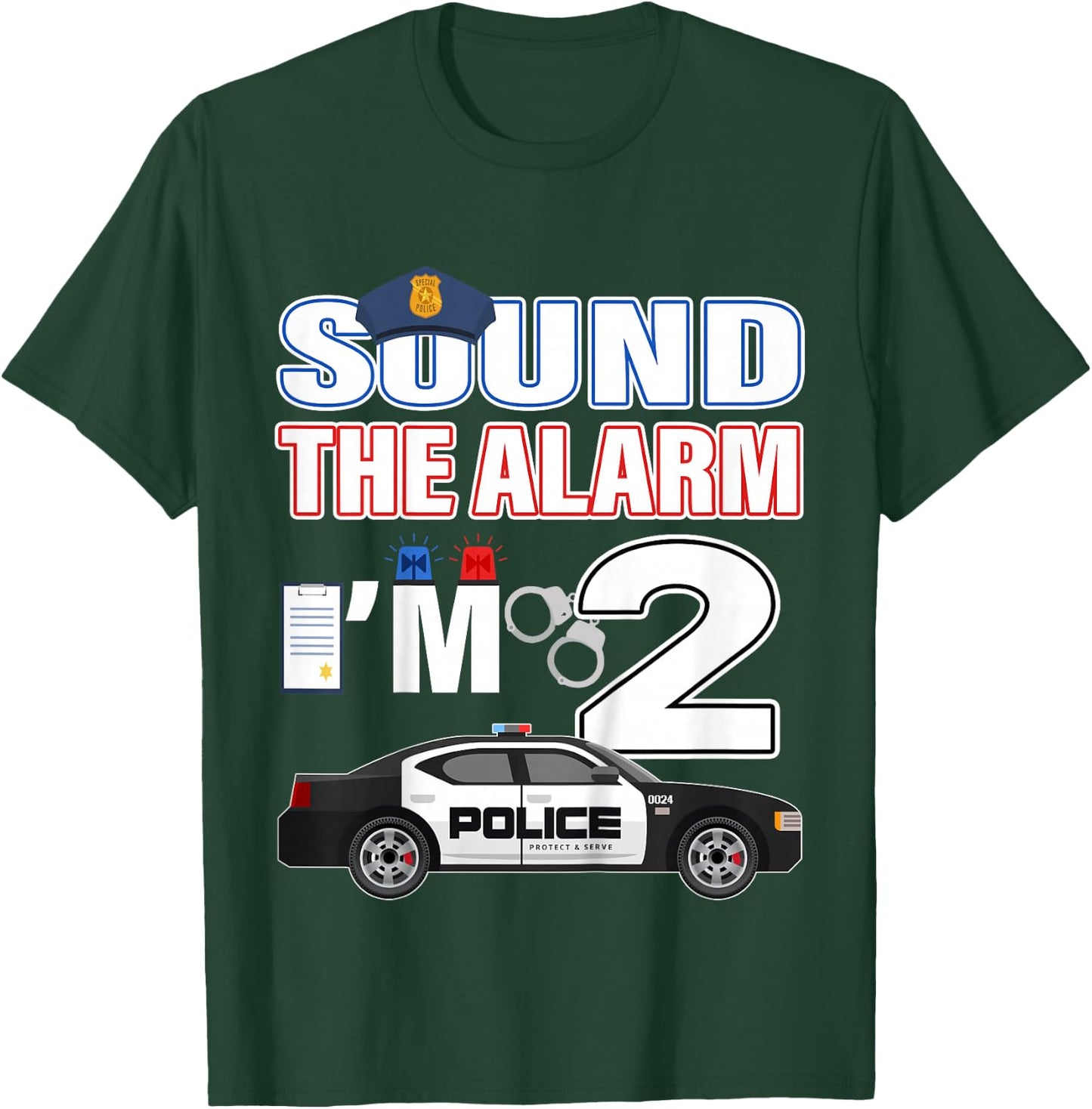 Police Car 2nd Birthday Boy 2 year old Cop Policeman Officer T-Shirt - T-Shirt | Forest