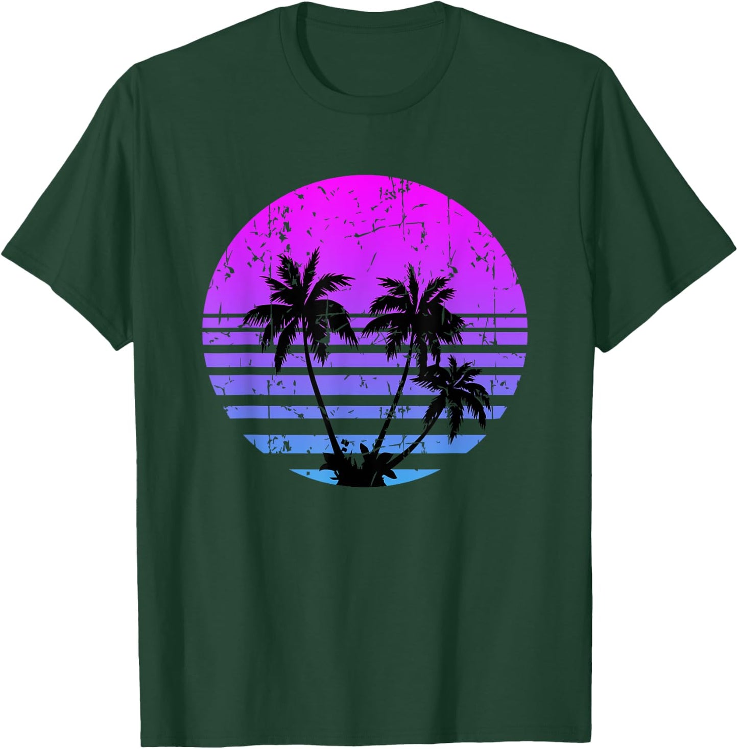 Retro Palm Trees Sunset Summer Vacation Beach T-Shirt - T-Shirt | Forest