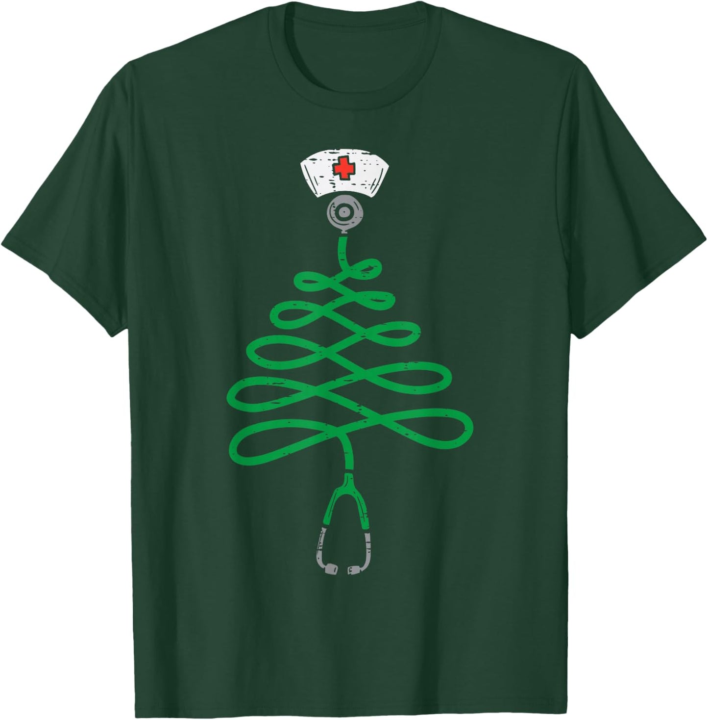 Stethoscope Christmas Tree Nurse Christmas Scrub Top Xmas T-Shirt - T-Shirt | Forest