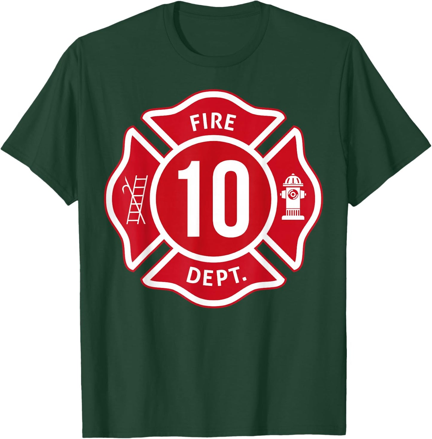 Kids Fire Truck 10th Birthday Boy Firefighter 10 Year Old T-Shirt - T-Shirt | Forest
