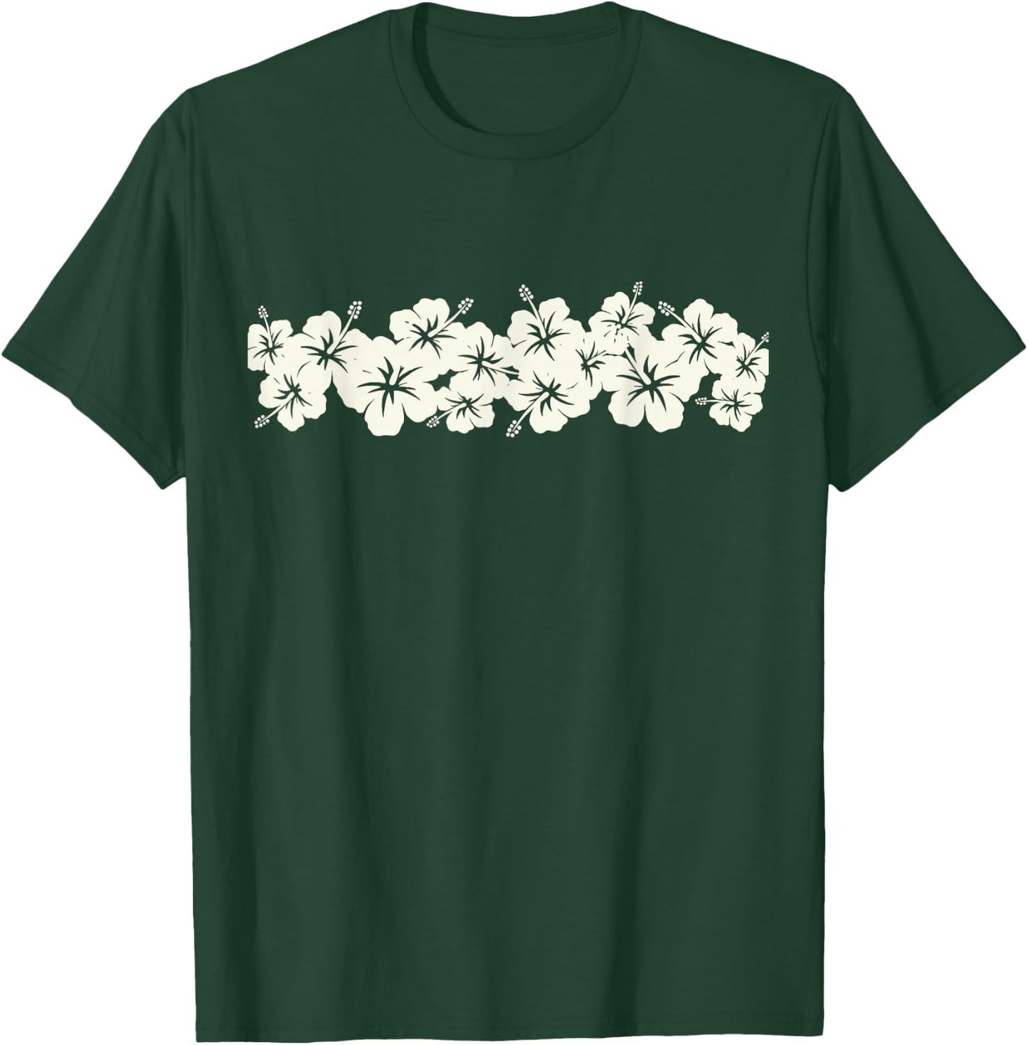 Surfer Style Vintage Floral | Hibiscus Flower Row 1970s T-Shirt - T-Shirt | Forest