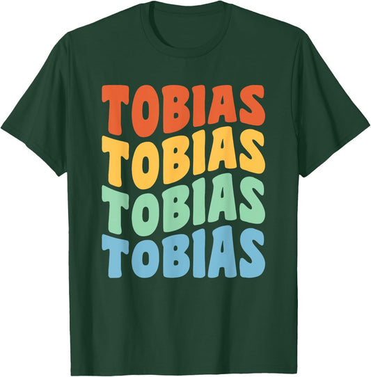 Tobias First Name Retro Groovy Personalized T-Shirt - T-Shirt | Forest