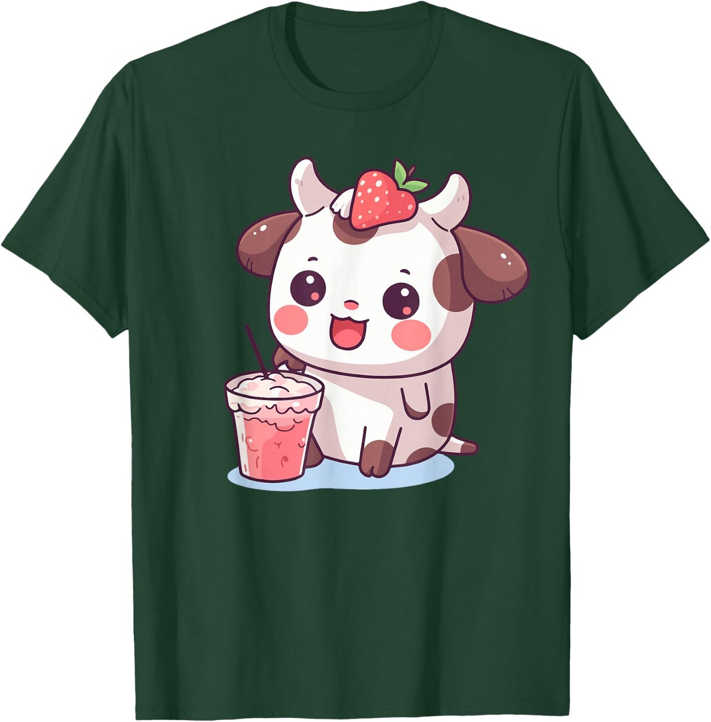 Cow Print Strawberry Milk Kids Toddler Teen Girl Cute Kawaii T-Shirt - T-Shirt | Forest