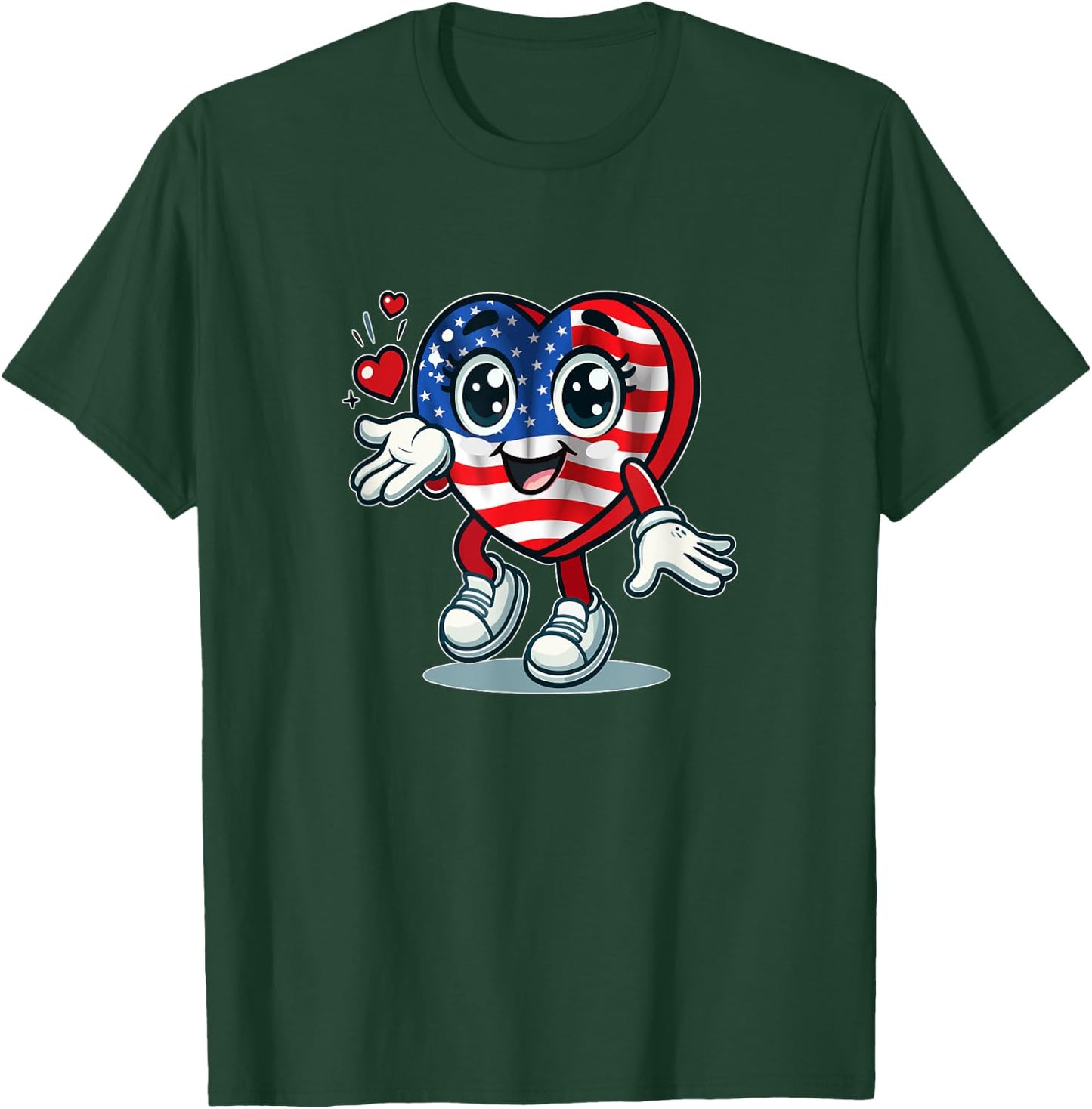 Cœur Mignon Avec Drapeau Américain / Love Usa Cartoon Design T-Shirt - T-Shirt | Forest