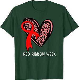 We Wear Red For Red Ribbon Week Awareness Leopard Women Girl T-Shirt - T-Shirt | Forest