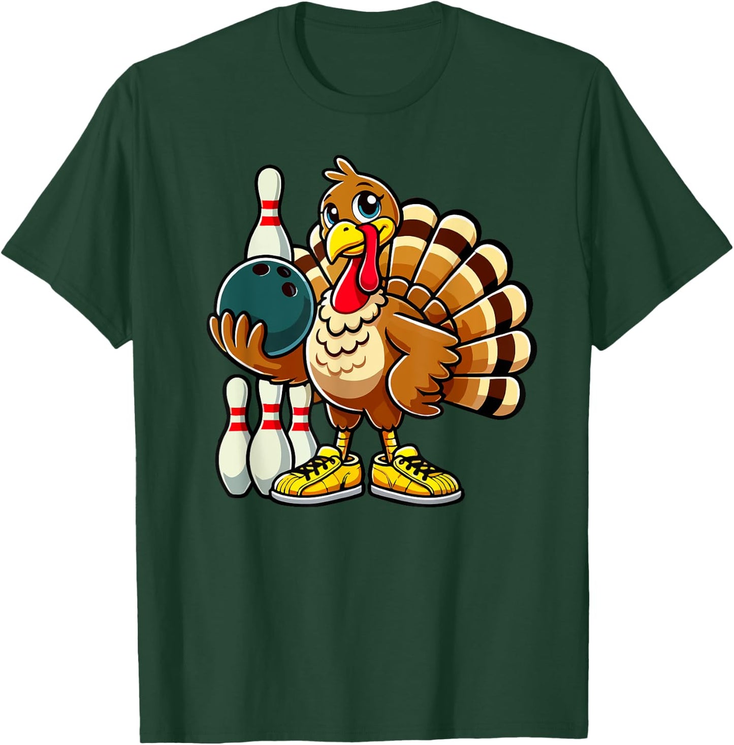 Thanksgiving Bowling Shirt Women Men Funny Turkey Bowling T-Shirt - T-Shirt | Forest