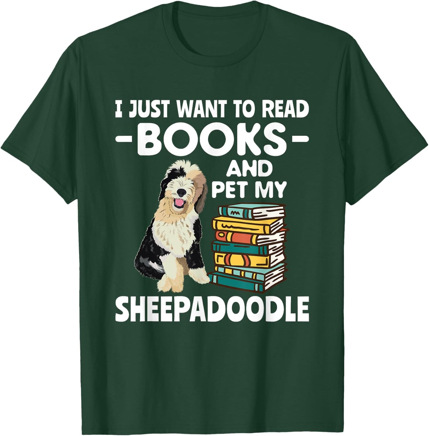 Books Reading Doodle Dog Sheepadoodle T-Shirt - T-Shirt | Forest