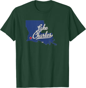 Lake Charles Louisiana LA Map T-Shirt - T-Shirt | Forest