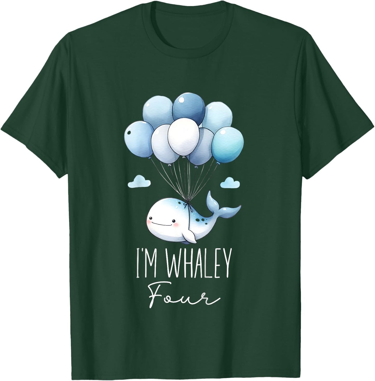 Kids Whale 4th Birthday Boys Toddler Watercolor Aquatic Sea Ocean T-Shirt - T-Shirt | Forest