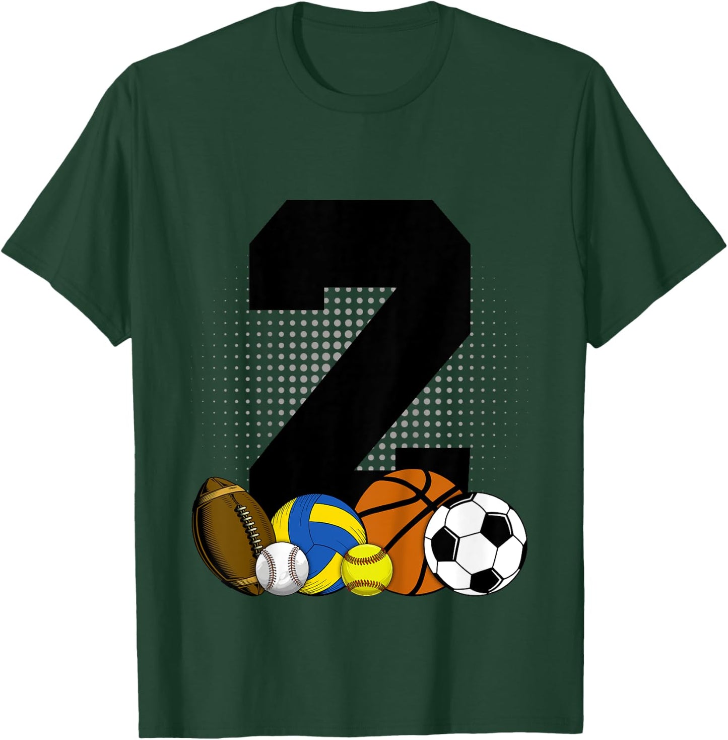 Kids 2nd Birthday Sport Ball Kids Boys 2 years Old Birthday T-Shirt - T-Shirt | Forest