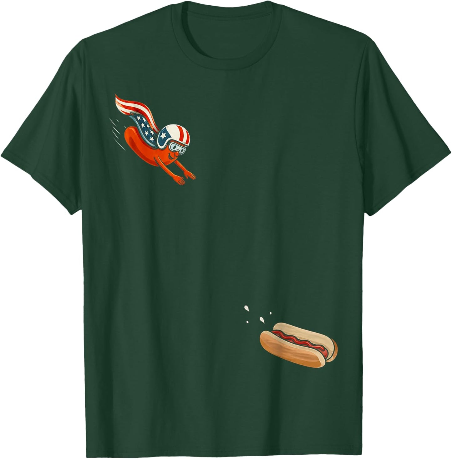 Hotdog Freedom Dive Patriotic Hot Dog Skydiving Into Bun T-Shirt - T-Shirt | Forest