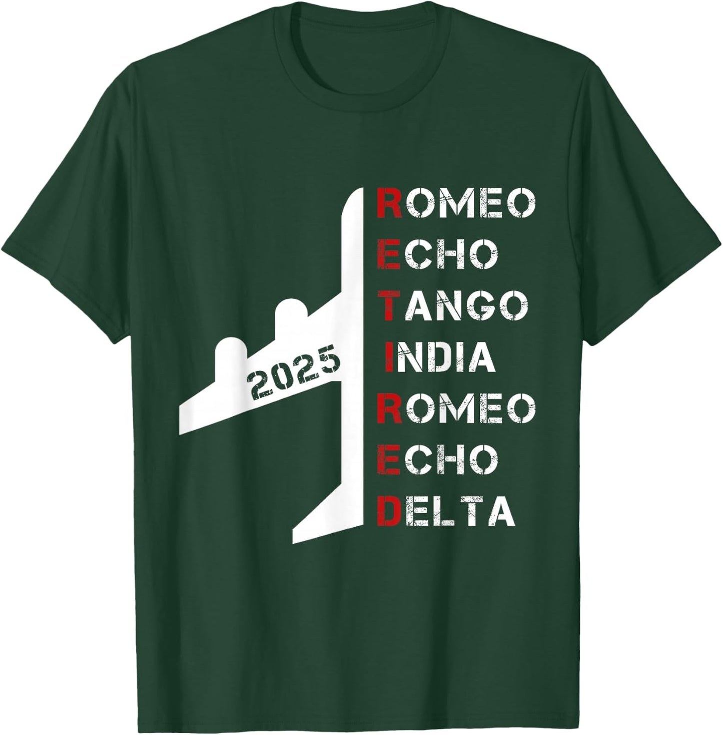 Retired Pilot 2025 Phonetic Alphabet Retirement Gift T-Shirt - T-Shirt | Forest
