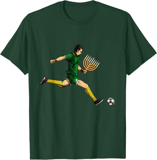 Soccer Player Menorah Hanukkah Sport Chanukah Jewish Holiday T-Shirt - T-Shirt | Forest