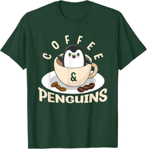 Coffee And Penguins Aquatic Flightless Bird Winter Penguin T-Shirt - T-Shirt | Forest