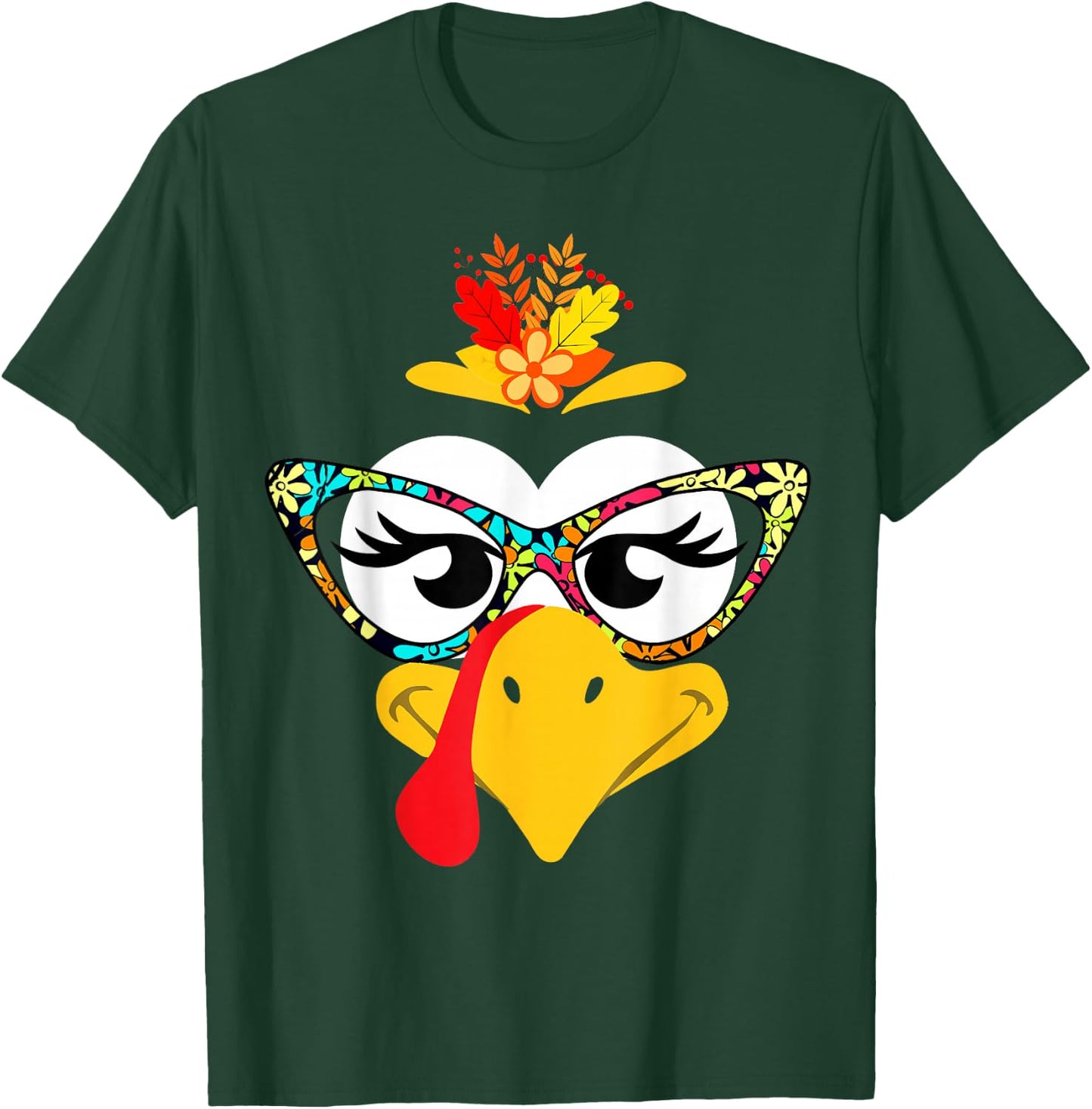 Thanksgiving Funny Turkey Face Colorful Floral Sunglasses T-Shirt - T-Shirt | Forest