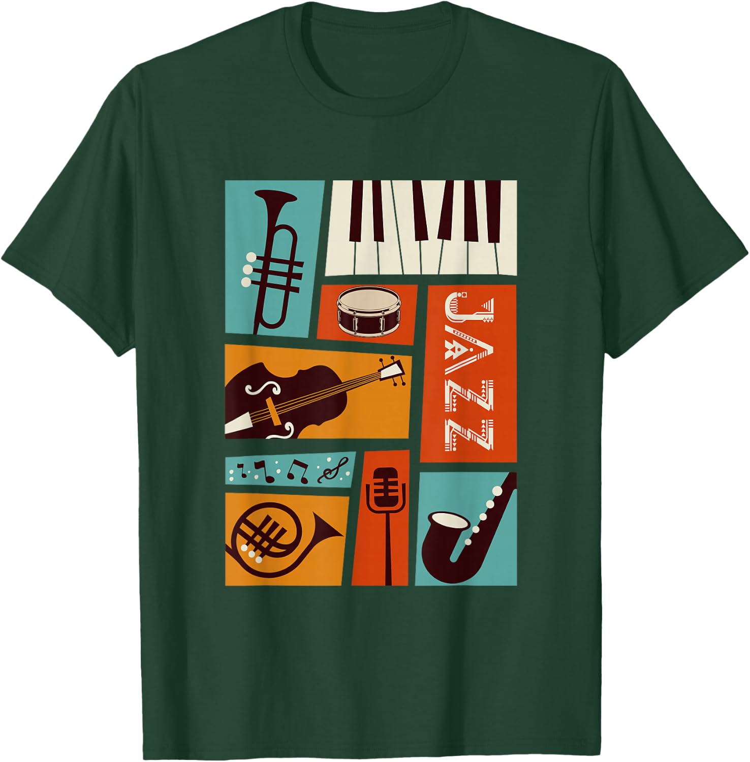 Jazz Snare Piano Music Jazz Band Musiker Saxophon Trompete T-Shirt - T-Shirt | Forest