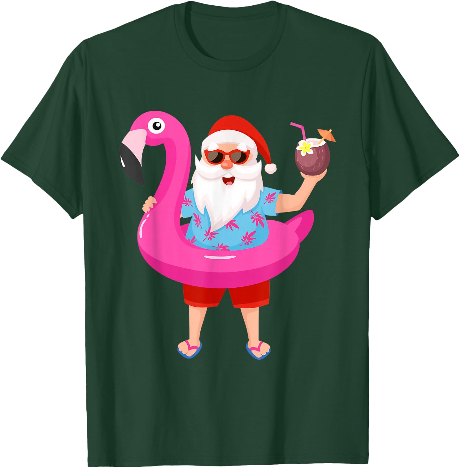 Funny Christmas in July Summer Flamingo Float Xmas Men Women T-Shirt - T-Shirt | Forest