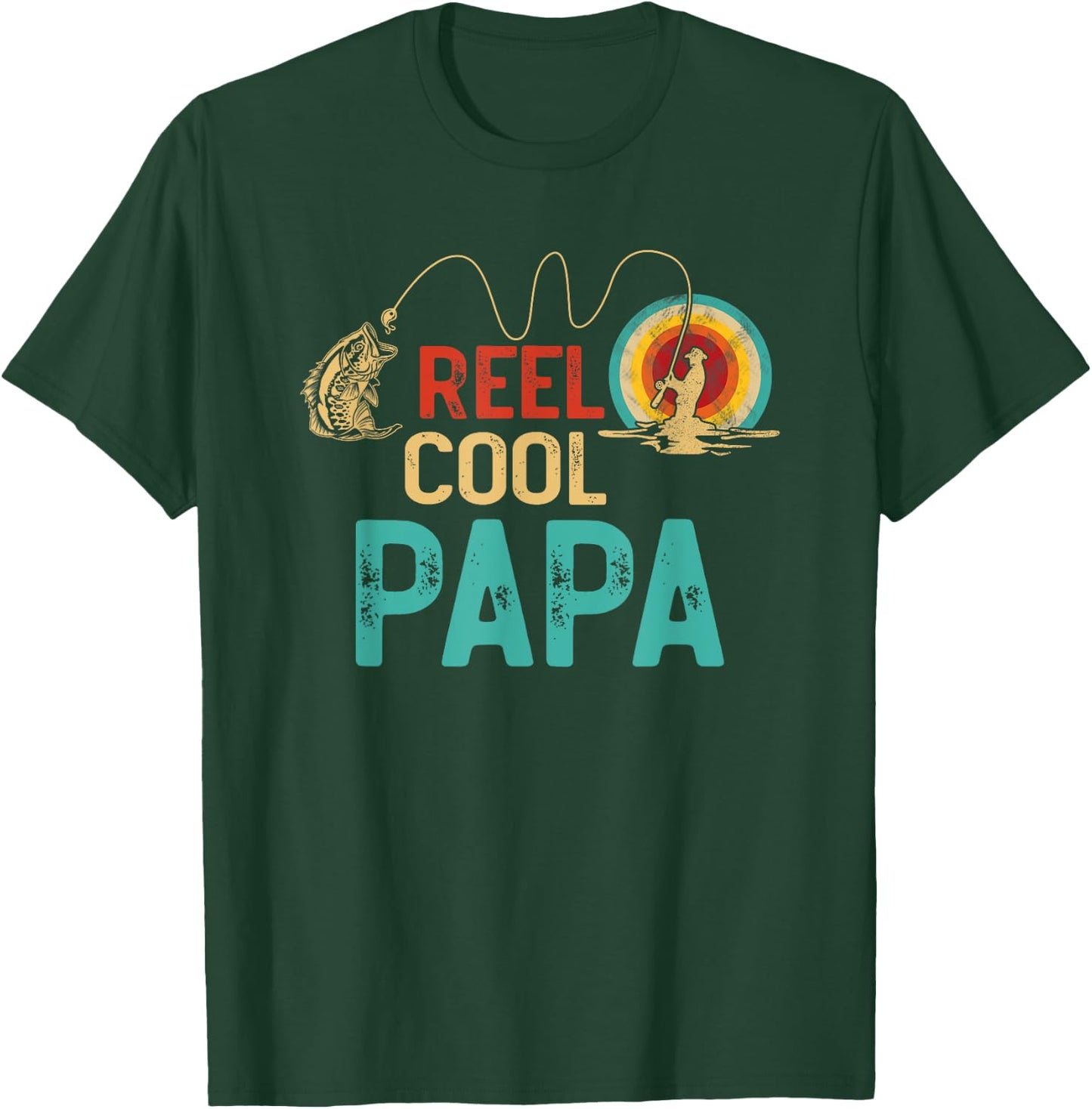 Reel Cool Papa Vintage Retro Fishing Funny Fisherman Papa T-Shirt - T-Shirt | Forest