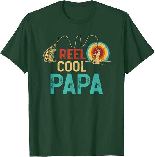 Reel Cool Papa Vintage Retro Fishing Funny Fisherman Papa T-Shirt - T-Shirt | Forest