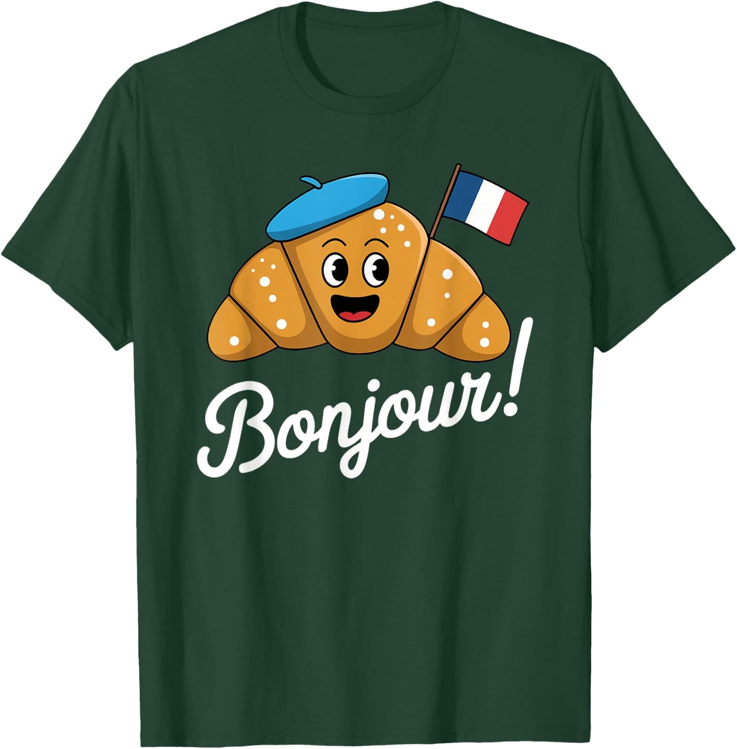 Hello Croissant Cartoon French Pastry Humor Croissant Cute T-Shirt - T-Shirt | Forest