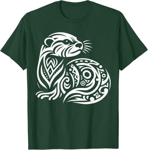 Tribal North American River Otter T-Shirt - T-Shirt | Forest