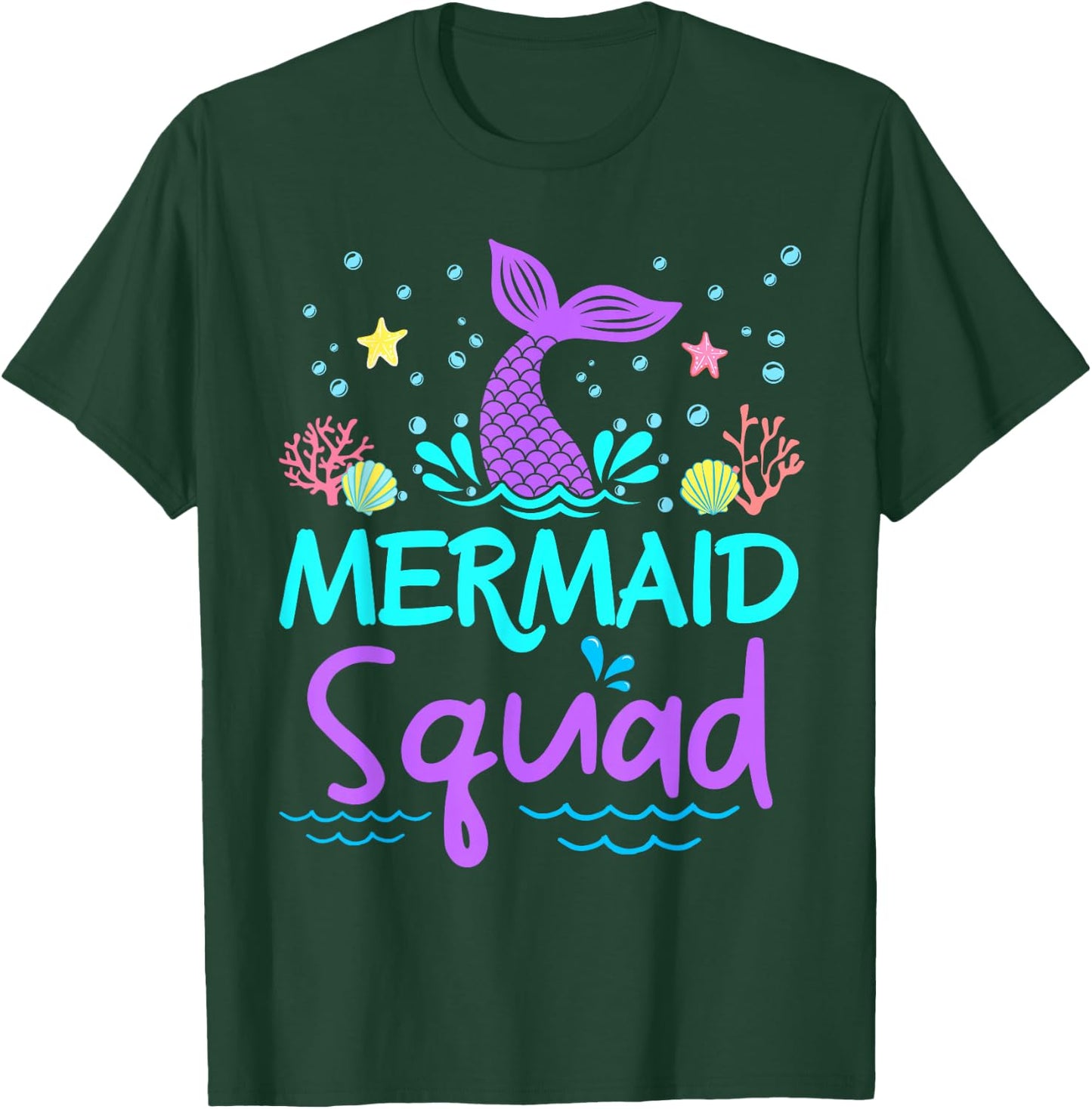 Mermaid Squad Birthday Girl Women Kids Family Matching Party T-Shirt - T-Shirt | Forest