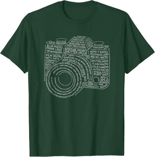 Photo Camera Word Cloud. Funny Gift Photography fan T-Shirt - T-Shirt | Forest