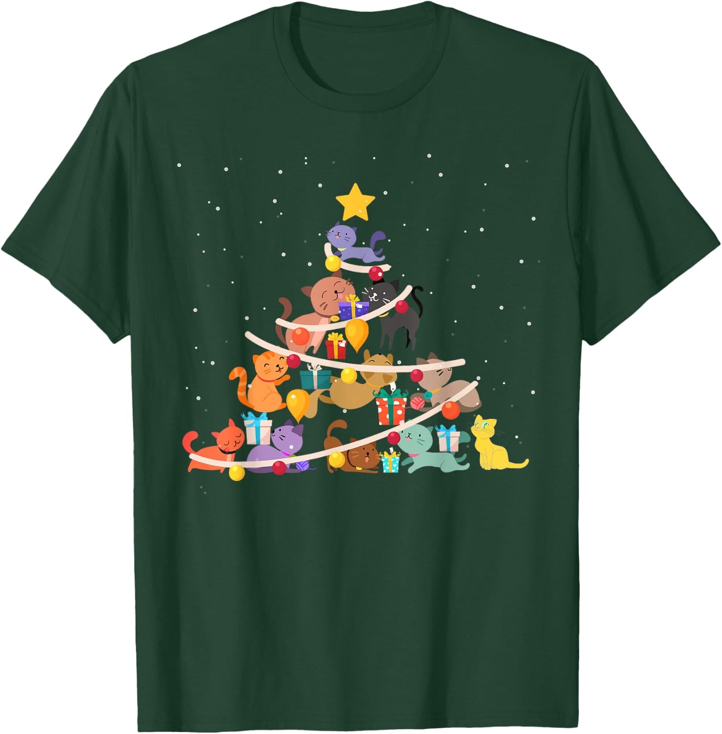 Funny Cat Christmas Tree Cute Cats Design Women Men Girl Boy T-Shirt - T-Shirt | Forest