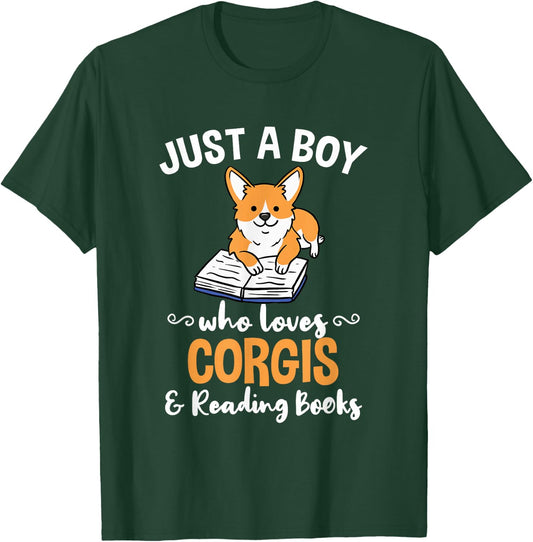 Just A Boy Who Loves Corgis And Reading Books T-Shirt - T-Shirt | Forest