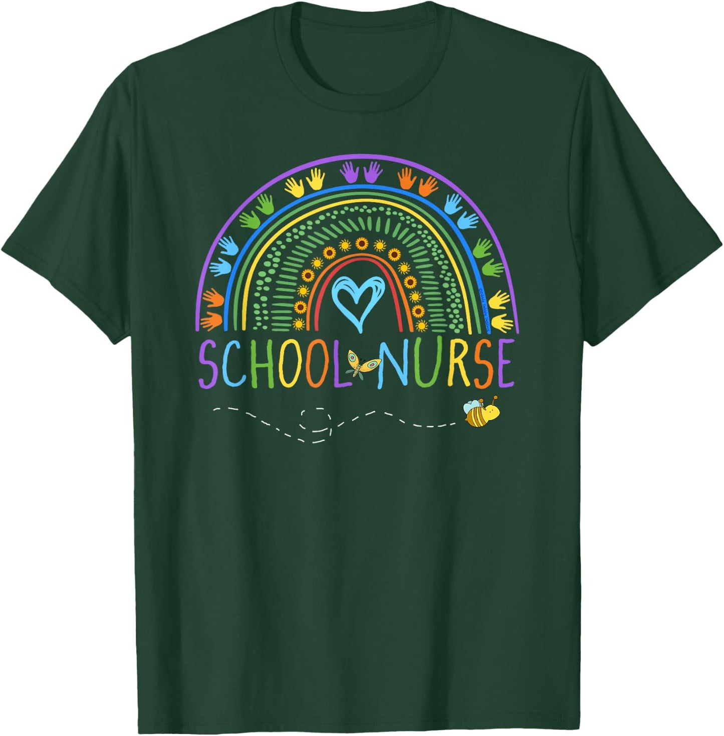 School Nurse Rainbow with Little Hands - School Nurse T-Shirt - T-Shirt | Forest