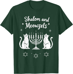 Shalom and Meowzels Funny Jewish Cat Hanukkah T-Shirt - T-Shirt | Forest