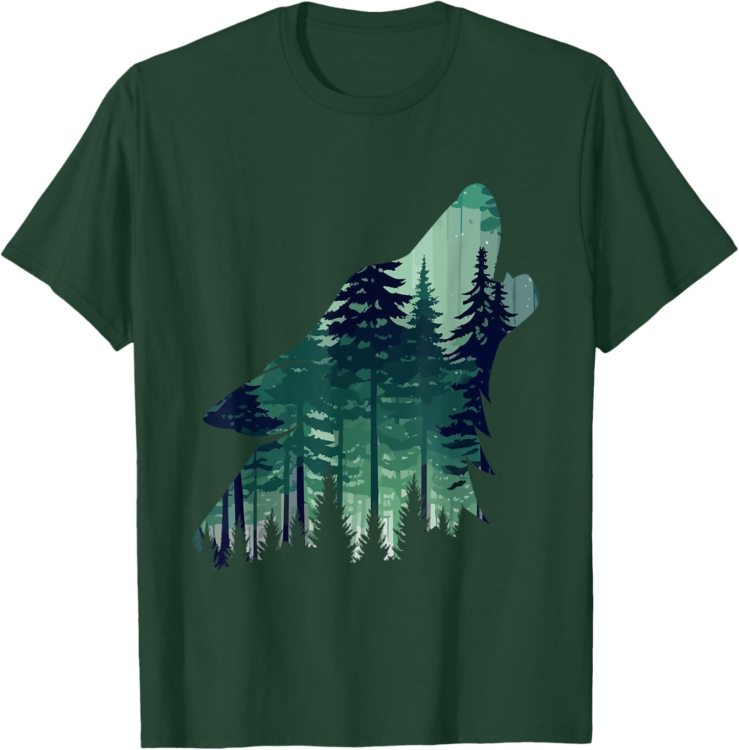 Landscape Animal Art Nature Forest Wolf Howling , Black, S T-Shirt - T-Shirt | Forest