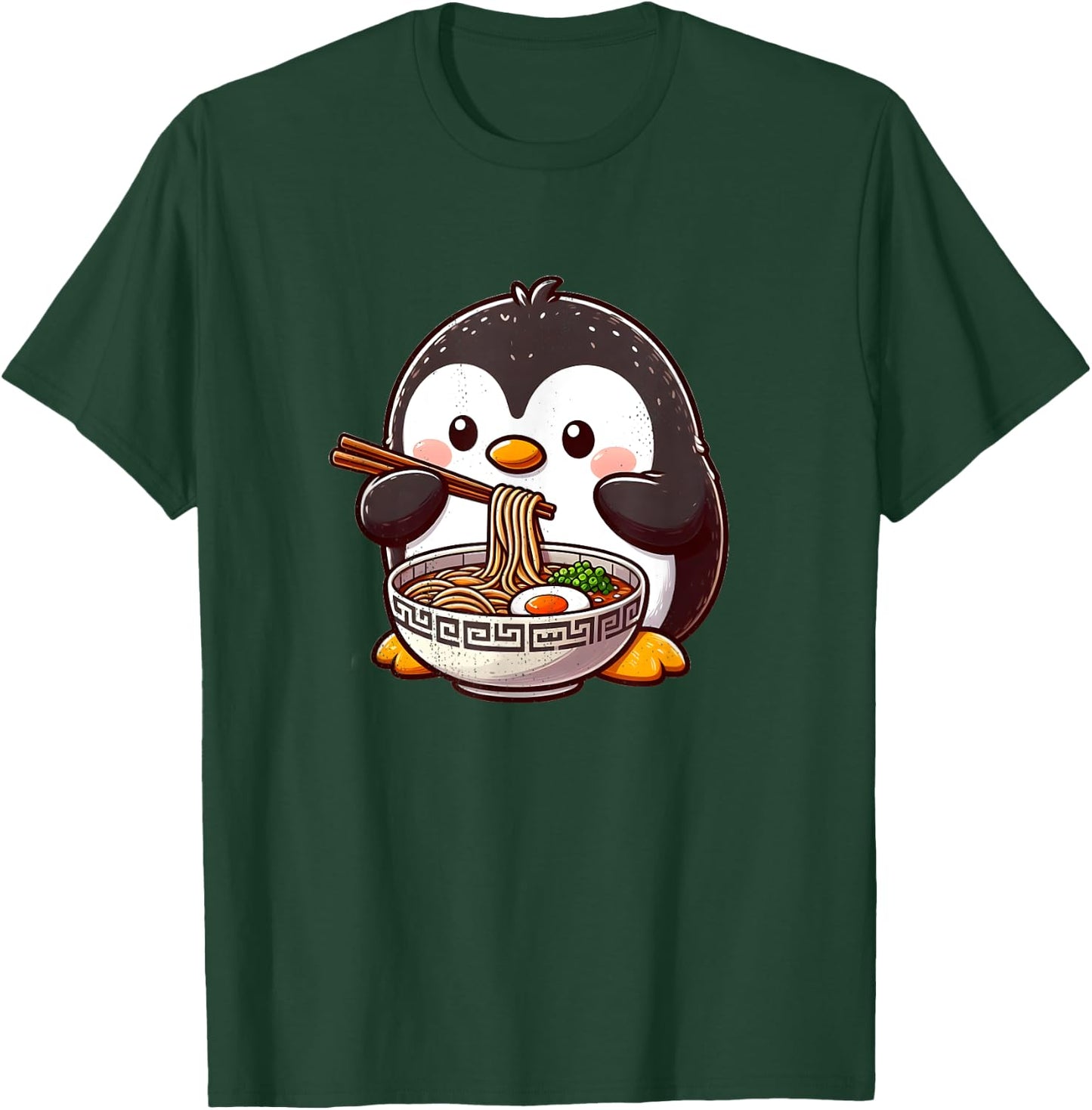 Cute Penguin Eating Ramen With Chopsticks , Black, S T-Shirt - T-Shirt | Forest