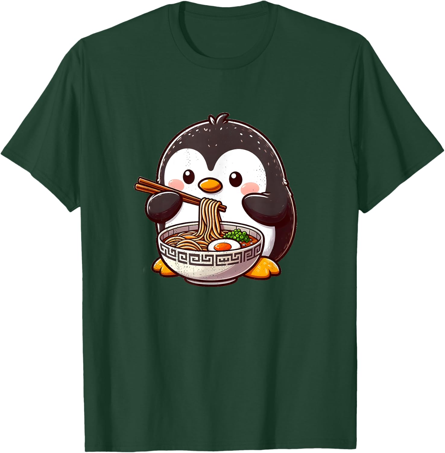 Cute Penguin Eating Ramen With Chopsticks , Black, S T-Shirt - T-Shirt | Forest