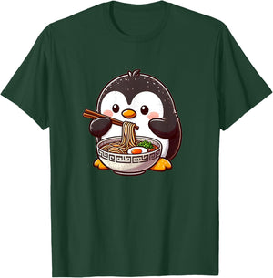 Cute Penguin Eating Ramen With Chopsticks , Black, S T-Shirt - T-Shirt | Forest