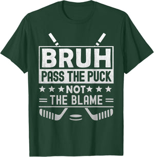 Funny BRUH pass the puck The blame Ice Hockey Youth dad fan T-Shirt - T-Shirt | Forest