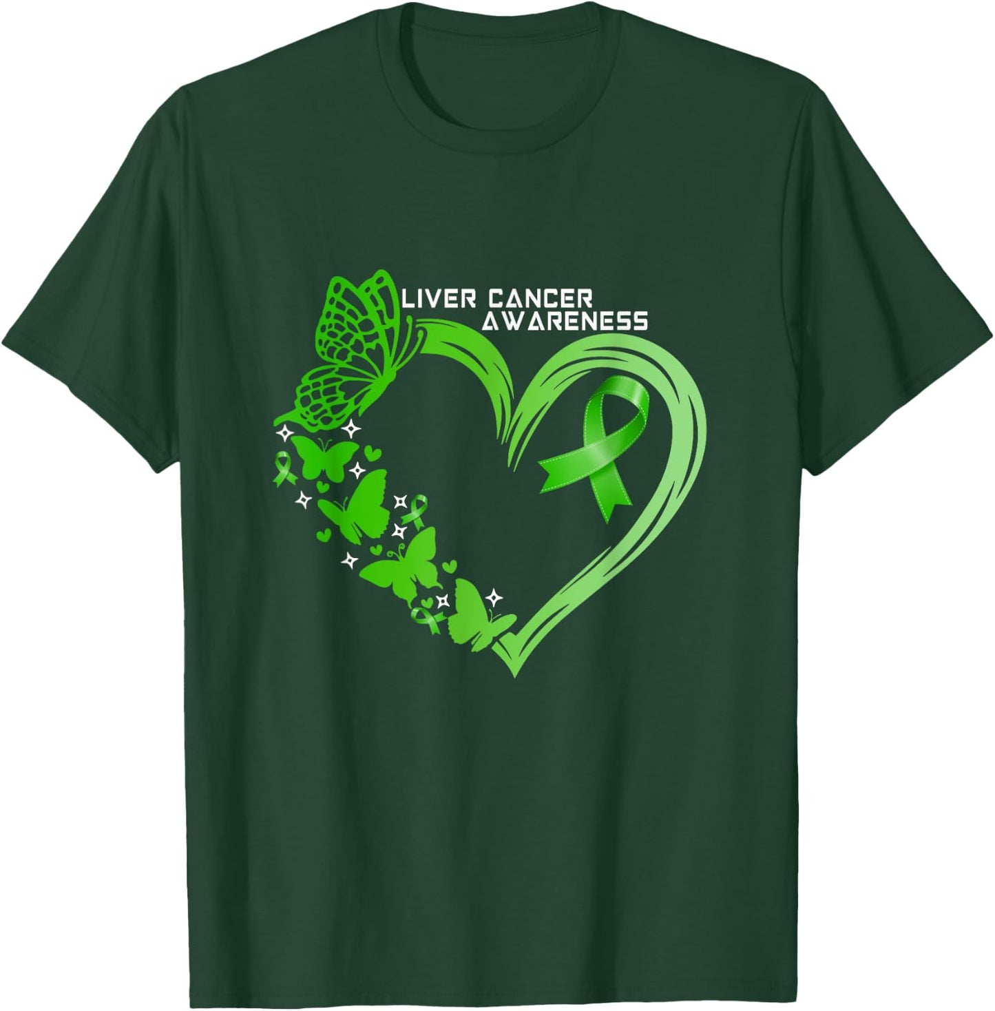 Liver Cancer Awareness Green Ribbon Liver Cancer Warrior T-Shirt - T-Shirt | Forest