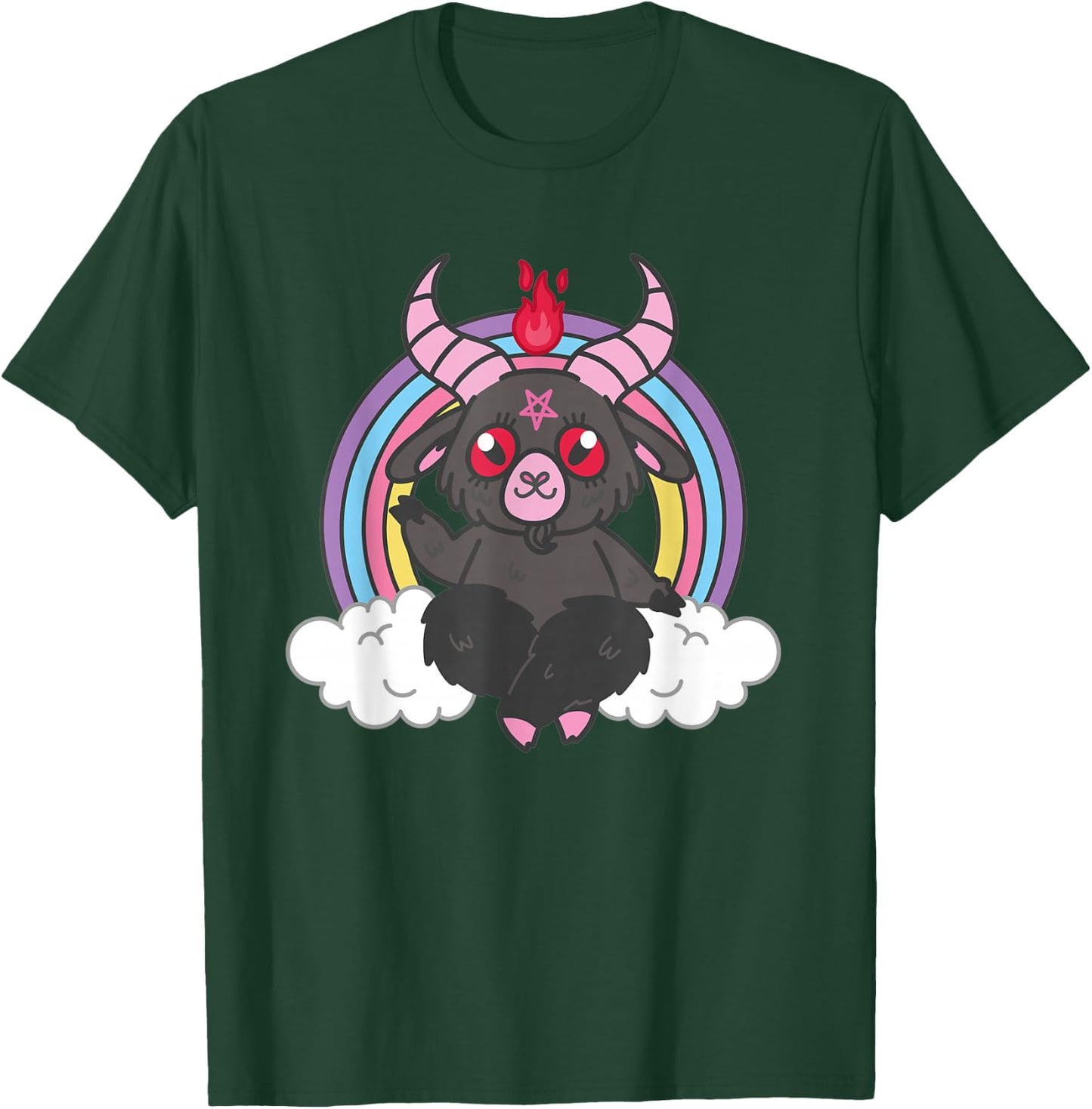 Pastel Goth Cute Kawaii Weird Goat Rainbow Satanic Pentagram T-Shirt - T-Shirt | Forest