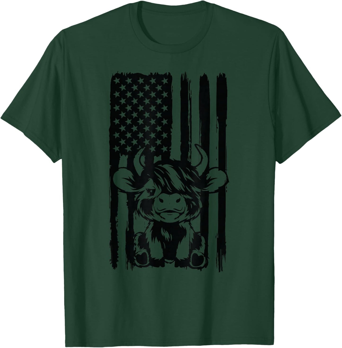 Highland Cow baby American Flag USA Patriot T-Shirt - T-Shirt | Forest