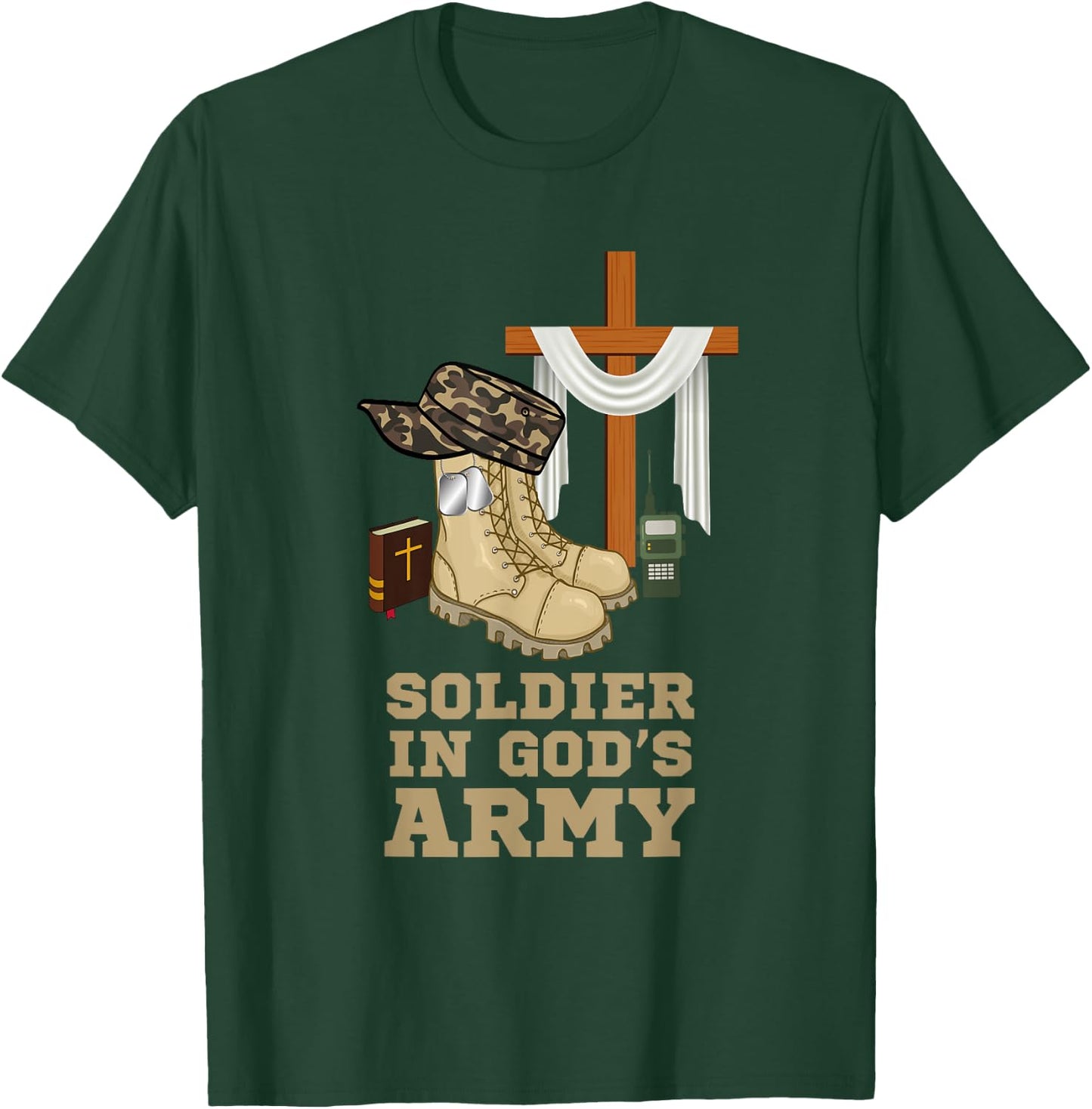 Christian Soldier In God's Army Military Jesus Christ Cross T-Shirt - T-Shirt | Forest