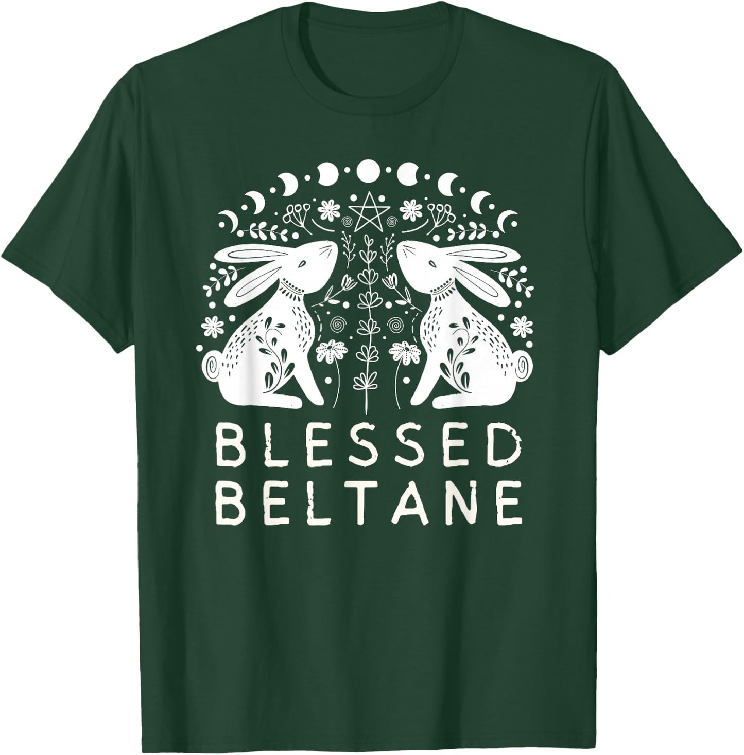 Pagan Rabbits and Flowers Beltane Blessings Paganism T-Shirt - T-Shirt | Forest