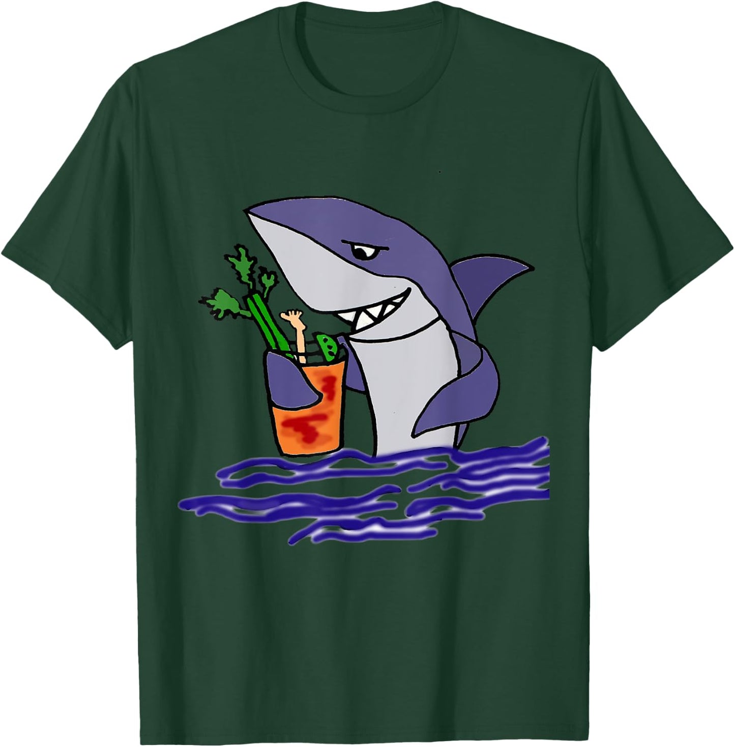 Smiletodaytees Funny Shark Drinking Bloody Mary T-Shirt - T-Shirt | Forest