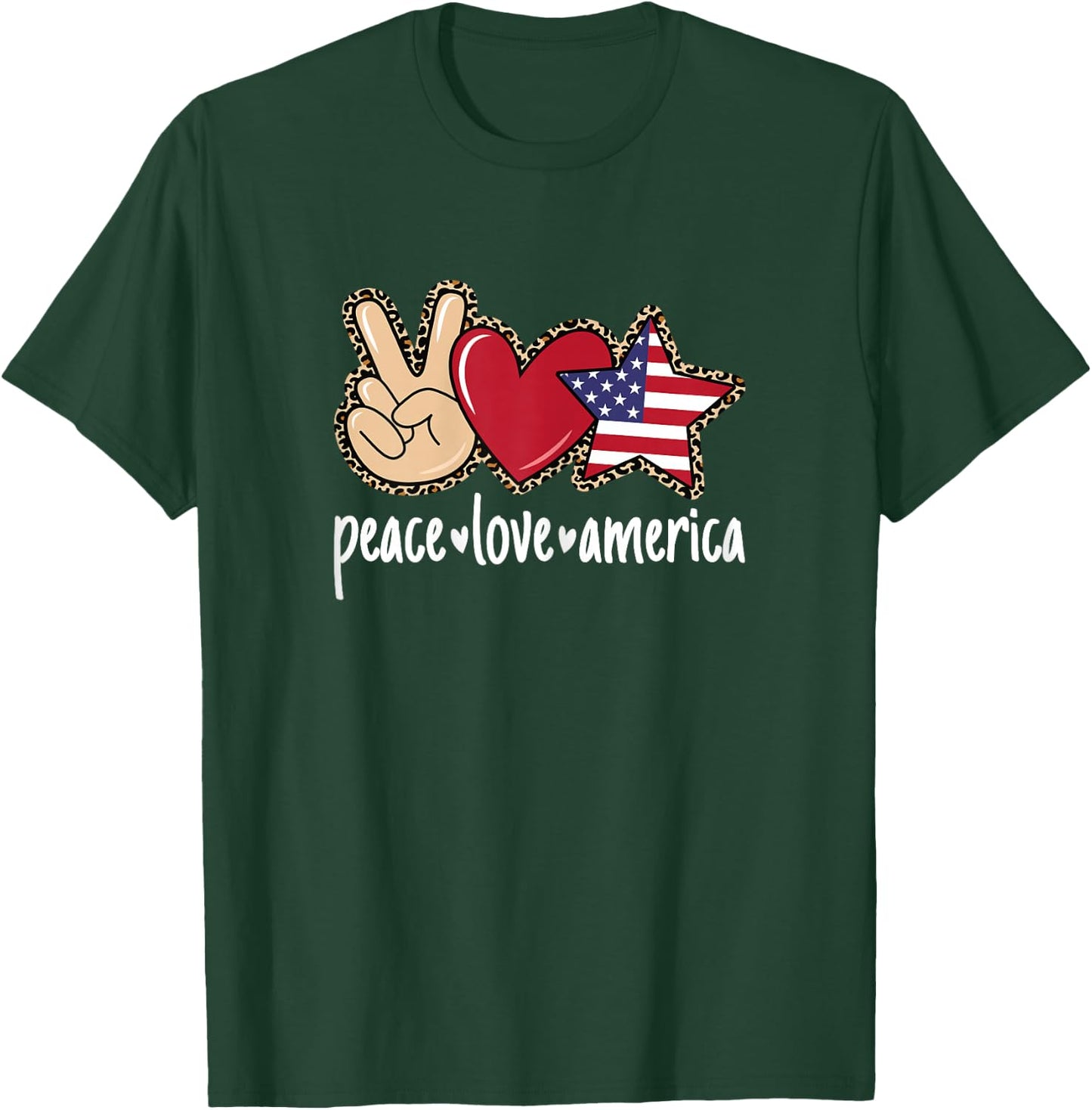 Peace Love America USA Patriotic 4th Of July Women Girls T-Shirt - T-Shirt | Forest