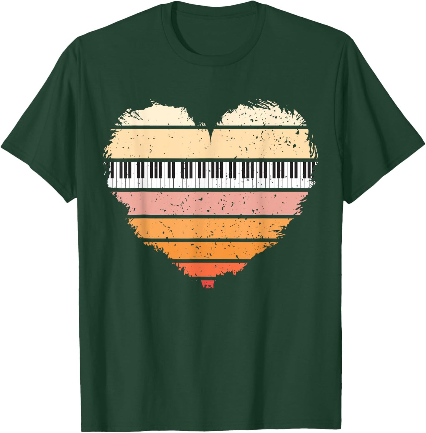 Piano Lover Pianist Piano Player Retro Sunset Heart Musician T-Shirt - T-Shirt | Forest
