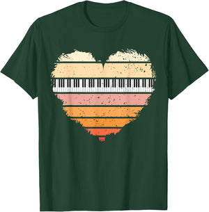 Piano Lover Pianist Piano Player Retro Sunset Heart Musician T-Shirt - T-Shirt | Forest