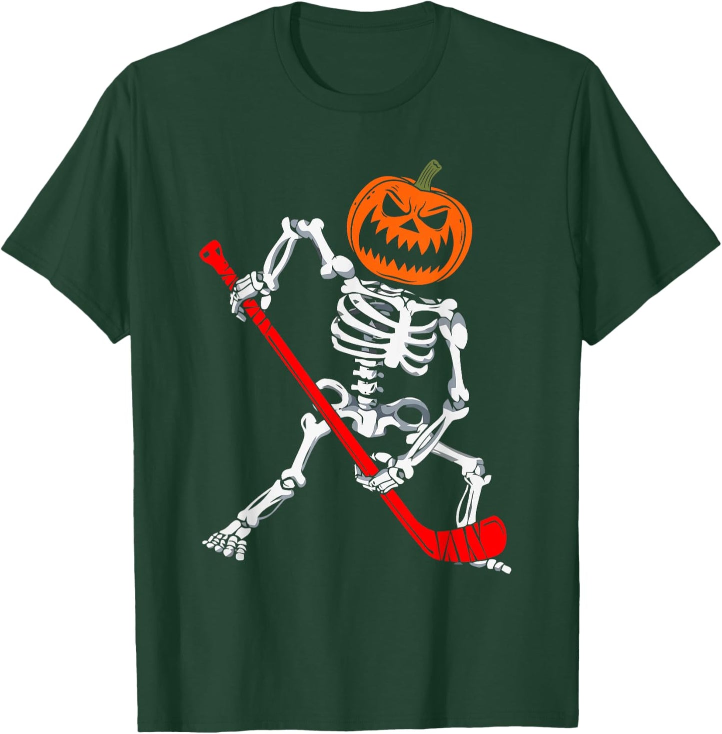 Skeleton Ice Hockey Halloween Pumpkin Hockey Boys Kids T-Shirt - T-Shirt | Forest
