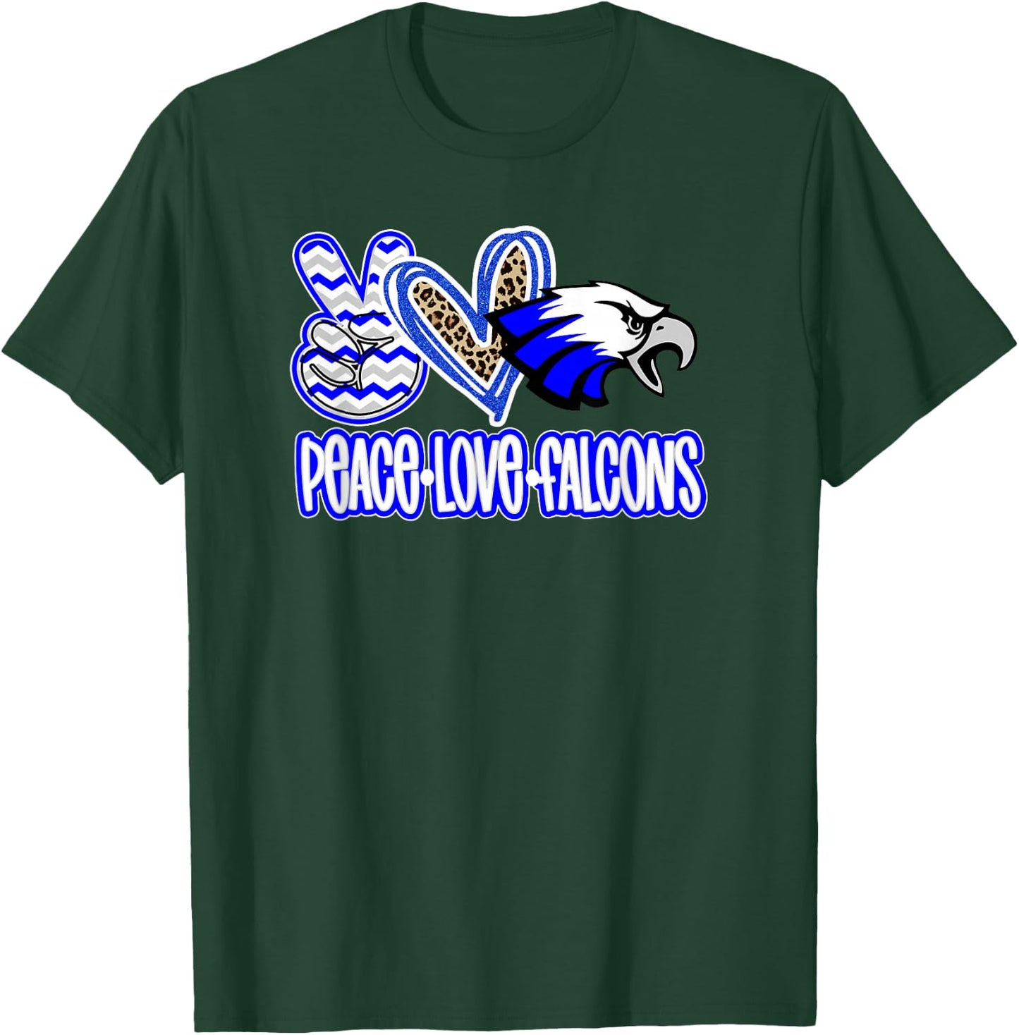 Peace Love Falcons School Spirit Blue White Falcons Mom T-Shirt - T-Shirt | Forest