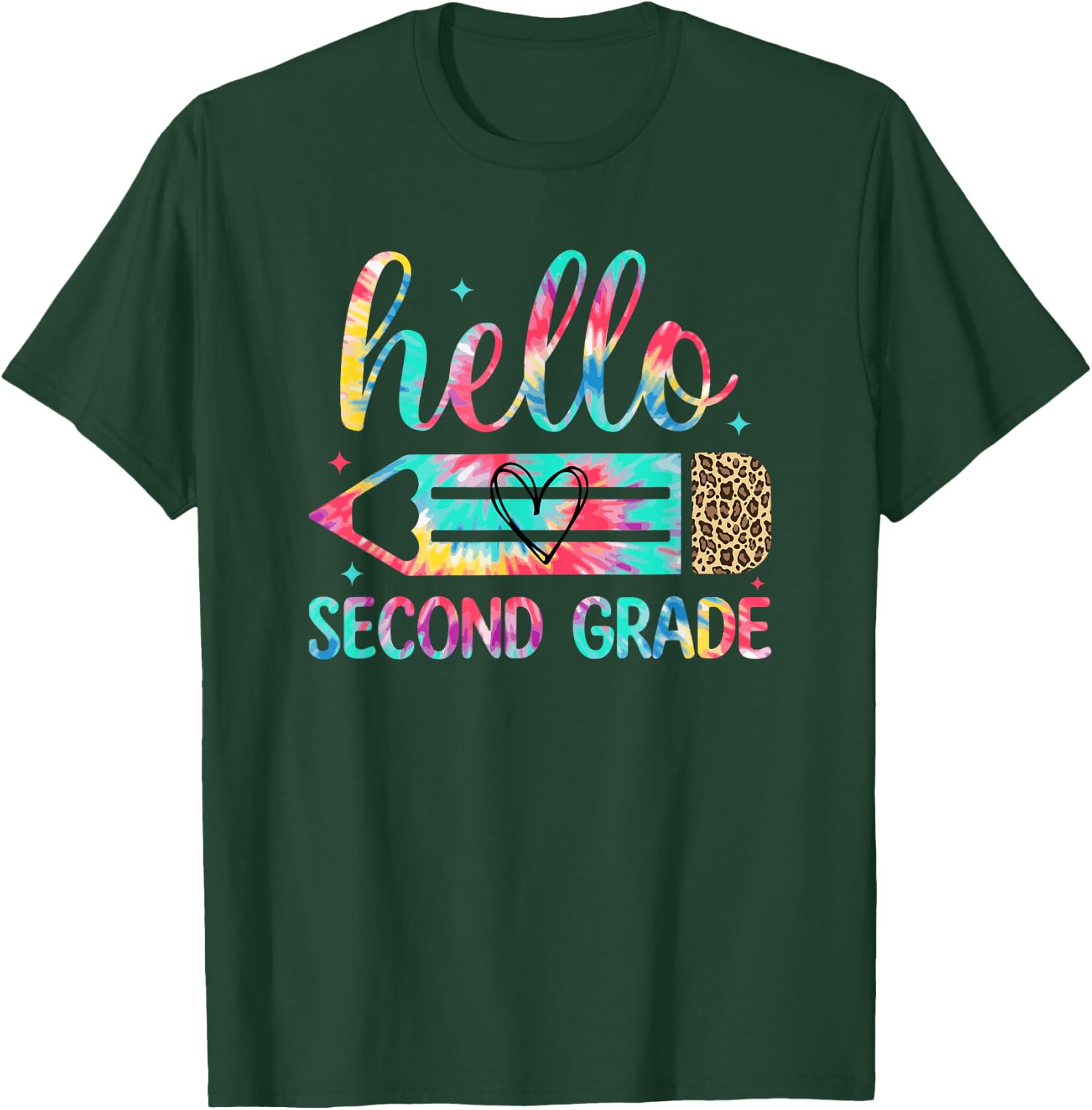 Back to School Hello Second 2nd Grade Leopard Tie Dye Pencil T-Shirt - T-Shirt | Forest